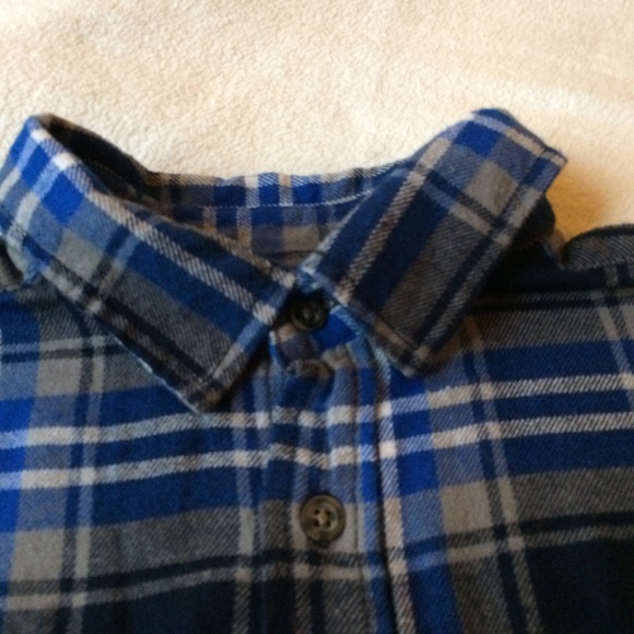 FADED GLORY FLANNEL BUTTON DOWN BLUE GRAY WHITE XXL - Picture 3 of 7